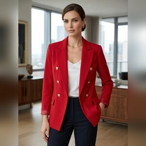 Women's Red Double-Breasted Blazer with Gold Buttons